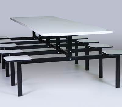 Mesa de refeitório bancos fixos acoplados