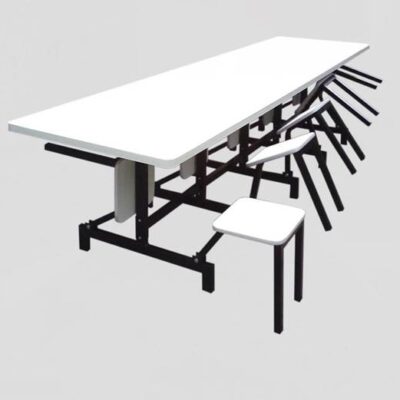 Mesa de refeitório com bancos dobráveis