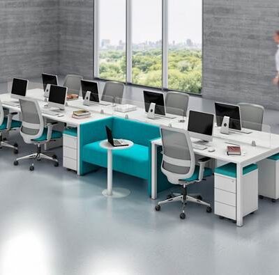 Plataforma de trabalho com sofá central