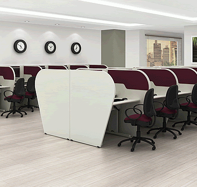 Baia de telemarketing NR17 com abafadores para acústicas