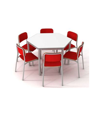 Conjunto de mesa sextavada escolar infatil composto por 06 cadeiras coloridas